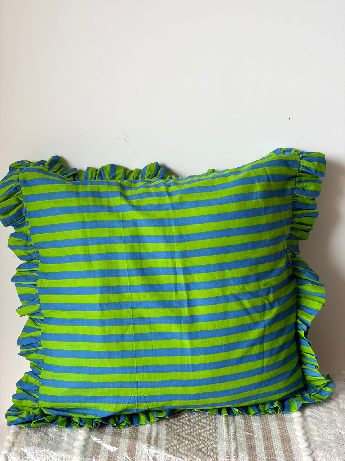 Green striped cushion cover