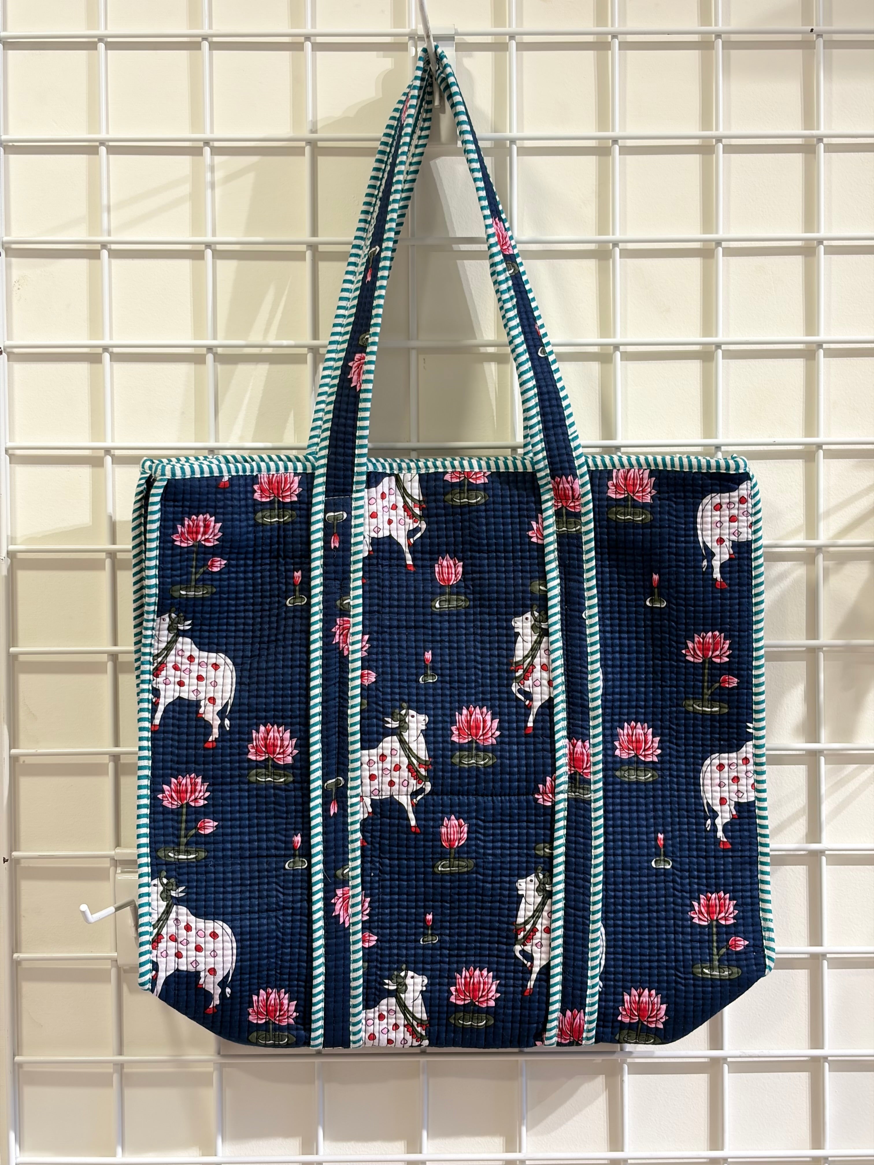 Block print blue cow tote