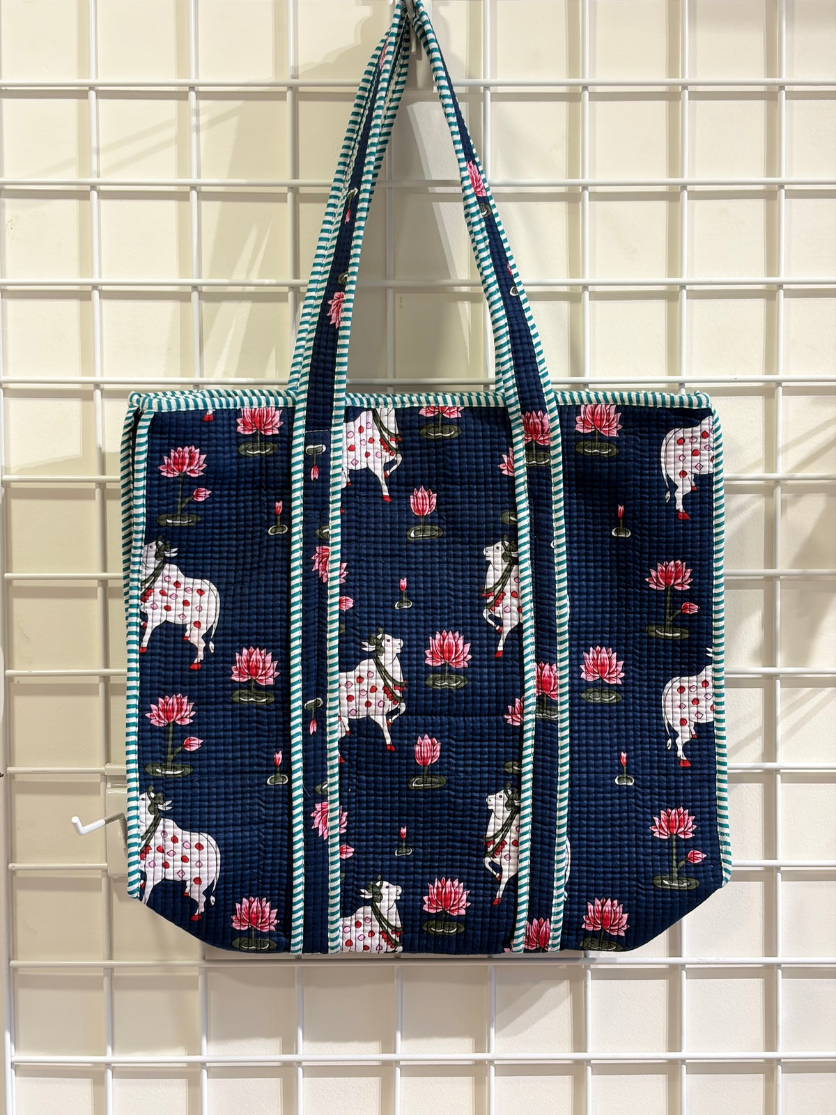 Block print blue cow tote