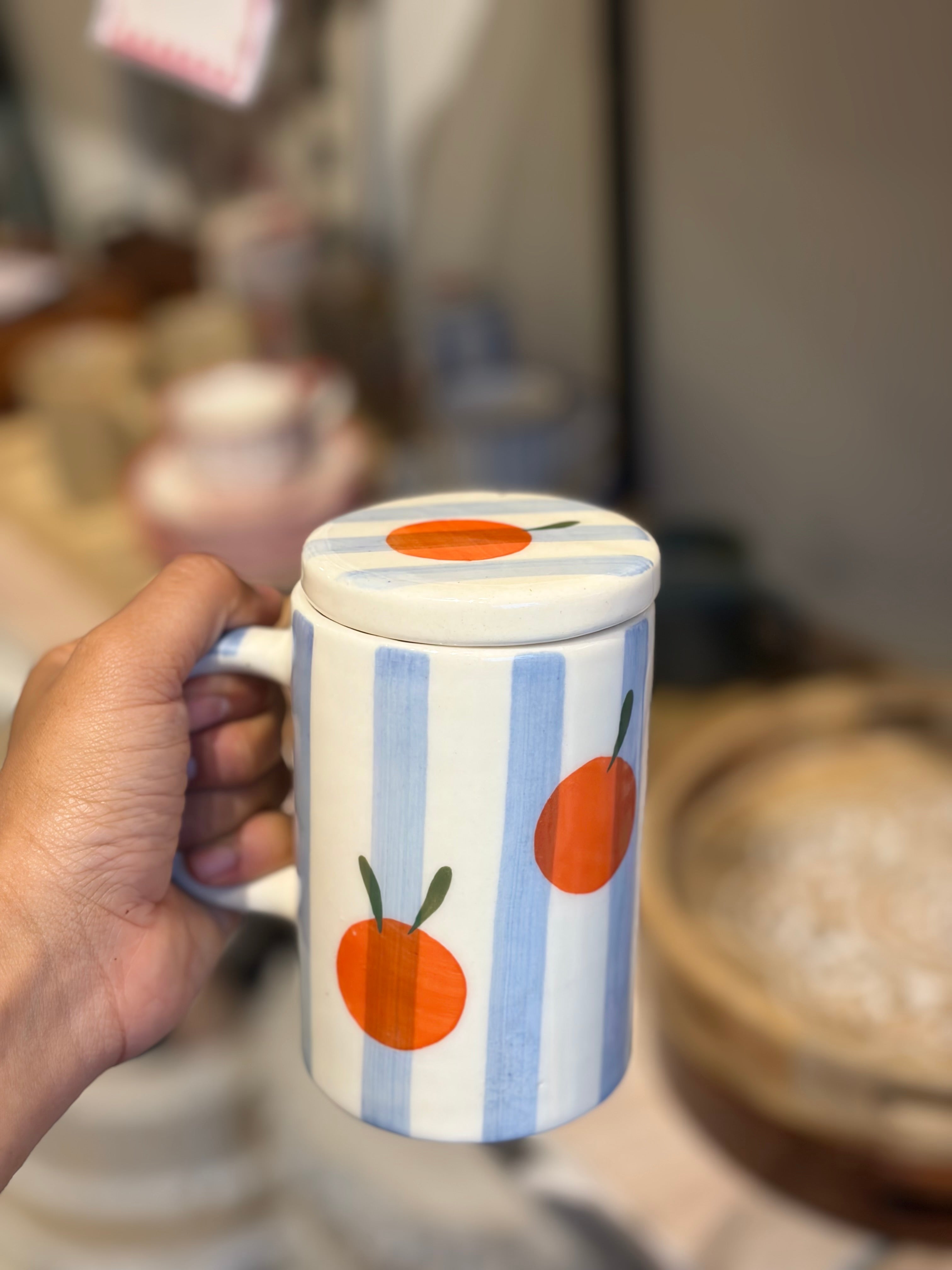 Blue strip mug with lid