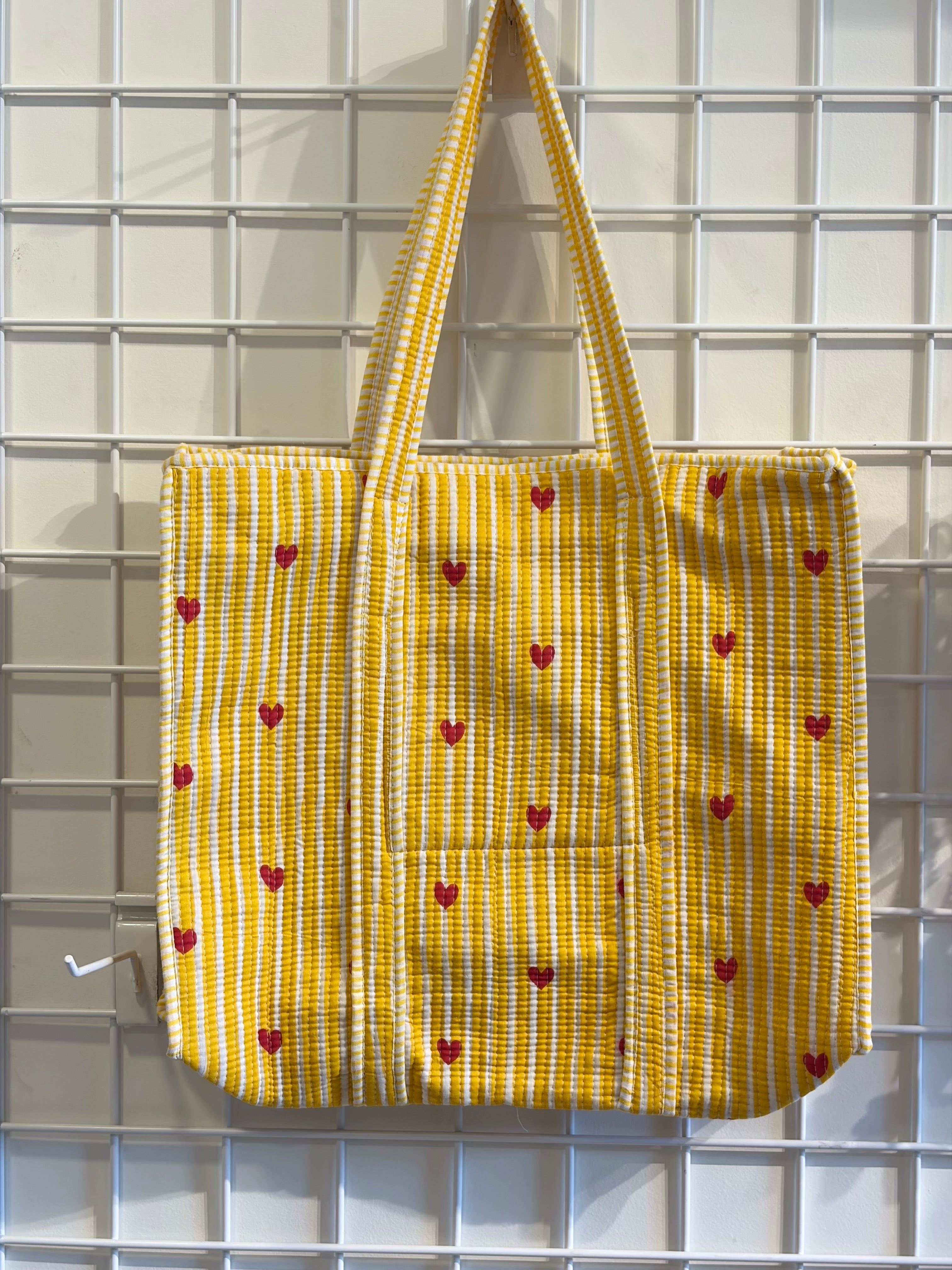Yellow tote with hearts