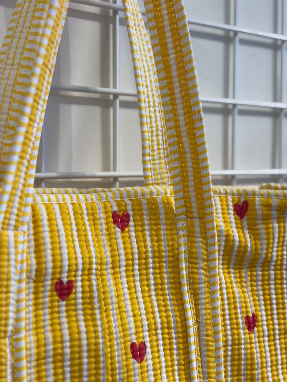 Yellow tote with hearts