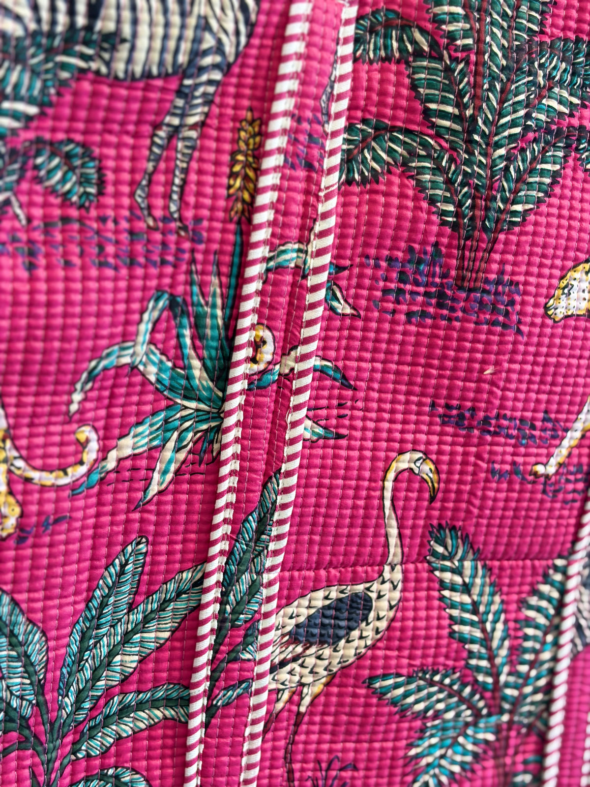 Pink tote with animal plant print