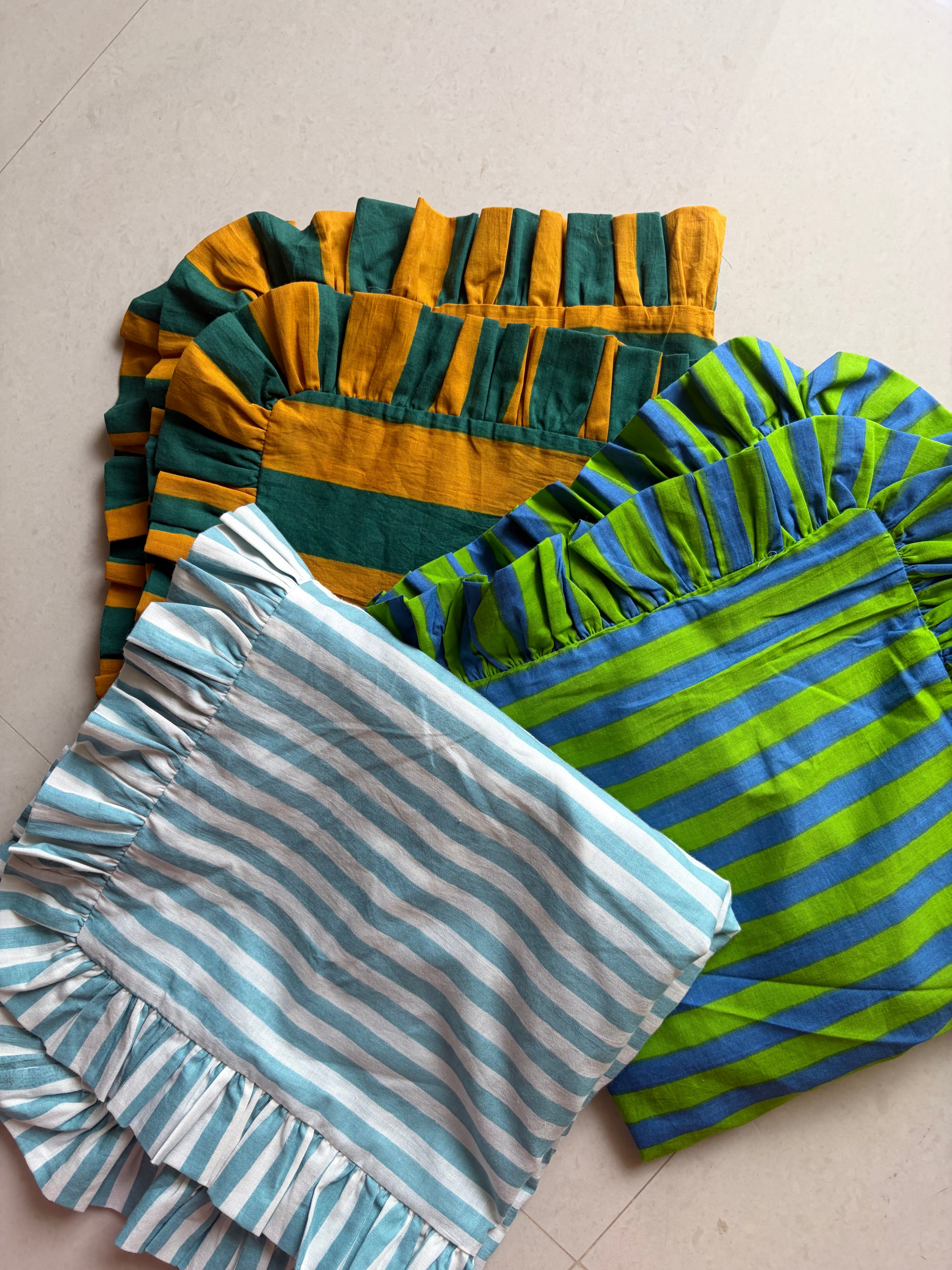 Blue striped cushion cover